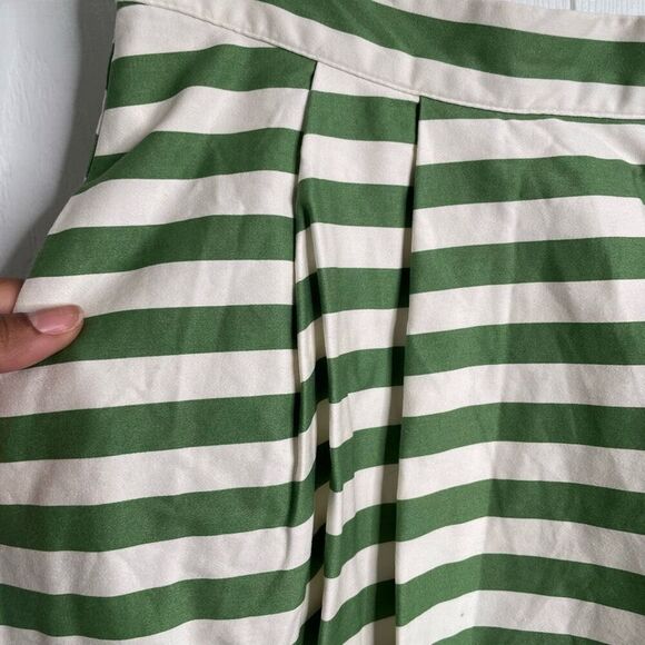 Modcloth Womens Dusk and Stunner Full Skirt L Green White Stripe Retro Twee - Picture 6 of 9